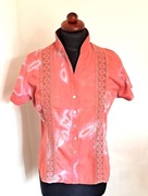 Malinowa koszula tie dye koronką avant garde hippie coquette cotton M