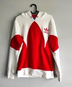 Bluza Adidas damska biało czerwona z kapturem hoodie rozmiar S