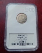 Moneta 50 gr groszy 2011, grading ECC, MS64