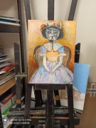 Obraz kocia dama namalowana w stylu impresjonistów olej na płótnie 