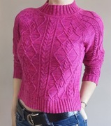 Sweter zimowy GAP, 100% bawełna, różowy melanż magenta, roz. XS / 34