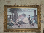 Obraz retro – scena rodzajowa z dziećmi | duża złota rama | Grindslanten