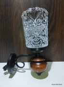 Kinkiet PRL vintage – kryształowy klosz serca – drewno + metal – retro