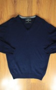 Sweter M&S Collection r. S granatowy męski wełniany dekolt V 