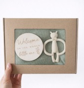 Zestaw dla noworodka, kocyk+gryzak+tabliczka, baby shower, gift box 