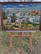 Francuski haftowany stary obraz 