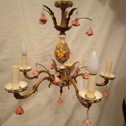 Żyrandol mosięzno porcelanowy w stylu Capodimonte , włoski 