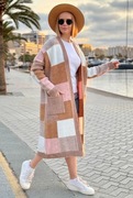 Długi kardigan damski maxi patchwork multicolor NOWOŚĆ WIOSNA 