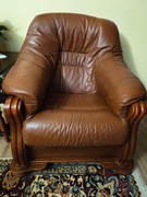 Fotel wypoczynkowy drewniany, kolor koniakowy - 2 sztuki!