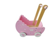 Wózek dla lalek, drewniany, różowy