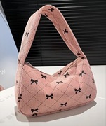 Różowa torebka shoulder bag w kokardki sztruksowaY2K