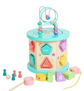 Drewniana kostka edukacyjna drewniana 5w1 labirynt sortowanie