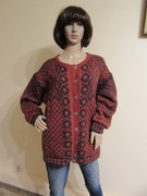 Skandynawski damski sweter hand made ceglasty we wzory wełniany_ XL