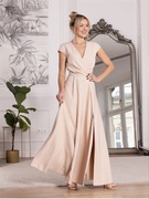 Koktajlowa, elegancka rozkloszowana sukienka beżowa