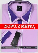 Koszula męska fioletowa na krótki rękaw podwójny kołnierzyk 41/42 SLIM