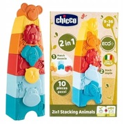 Chicco Eco+ Wieża Układanka 2w1 Zwierzątka 10 El. 9-36 miesięcy