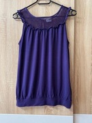 bluzka, rozm. S, na lato, koronka, śliwkowa, vintage, wiskoza