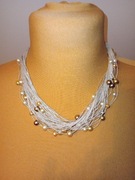 Naszyjnik ręcznie robiony len I perełki beżowe