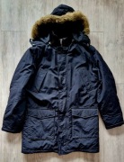 Kurtka Puchowa Esprit L/XL czarna kaptur futrzany jak nowa