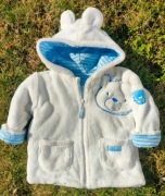 BEAR biała bluza polar na bawełnianej podszewce,kaptur z uszkami,68/74