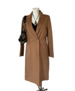 Zara wełniany płaszcz dwurzędowy camel wełna 48% S 36