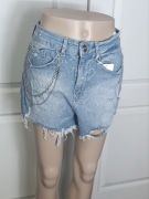 Szorty dżinsowe niebieskie i8 Denim S/M wysoki stan cyrkonie nowe