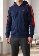 Bluza z kapturem Adidas granatowa 176 cm, neonowe logo vintage