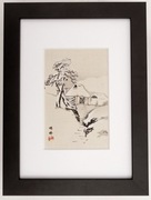 Chatka w zimie - piękny drzeworyt japoński 