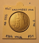 10 zł Kazimierz Wielki 1964 napis wklęsły w pięknym stanie nr.  2