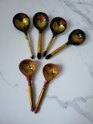 Chochłoma Rosyjskie ręcznie malowane łyżki zestaw 6 sztuk