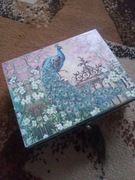 Szkatułka na biżuterię paw decoupage z pawiem