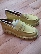 Skórzane zielone mokasyny Badura 