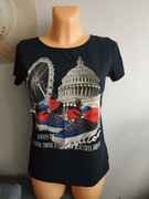 ROBERTA BIAGI_CZARNY T SHIRT PRINT PERŁY OZDOBY___ BDB___36