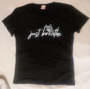 Nowy t-shirt koszulka czarna nadruk just breathe oddychaj yoga joga S/M 