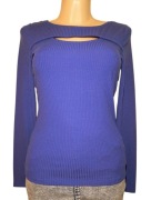 Fioletowa Bluzka prążki z okienkiem w dekolcie długi rękaw Orsay 36 (S) 