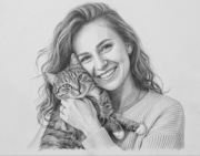 Portret z kotem na zamówienie – rysunek ołówkiem, Trójmiasto