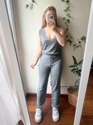 Szary dzianinowy wełniany kombinezon na ramiączkach ciepły by o la la