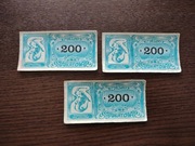 Stare banknoty, pieniądze (nominał 200), dukaty do gry Fortuna - z lat 80.