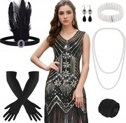 SUKIENKA LATA20 XX WIEK FLAPPER CZARNA CEKINY KARNAWAŁ PRZEBRANIE STRÓJ M