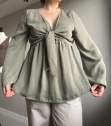 Asos oliwkowa bluzka damska wiązany dekolt duży rozmiar XXL jesień coquette