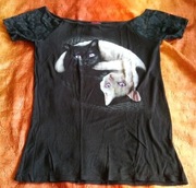 Spiral direct L koty goth yin yang cats czarna z koronką