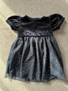 M&S sukienka granatowa welurowa tiul srebrne kropki groszki elegancka 74