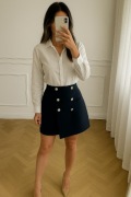 ZARA spódniczka mini granatowa złote guziki bawełna dwurzędowa