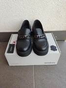 Wojas czarne skórzane mokasyny loafersy damskie, rozm. 36