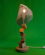 Geometryczna lampa stołowa drewno,metal, handmade