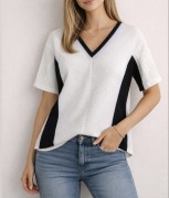 Elegandzka beżowo czarna bluzka na krótki rękaw Reserved M /38