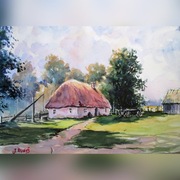 Wiejska  chata -  akwarela 