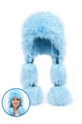 Czapka zimowa futrzasta uszatka z pomponami pudelek typu monster