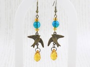 Native Bloom kolczyki JASKÓŁKI vintage boho folk ptaki PIĘKNY PREZENT NA134