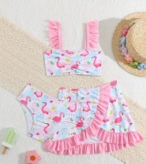 Nowy strój kąpielowy 3 częściowy 120 cm Flamingi 